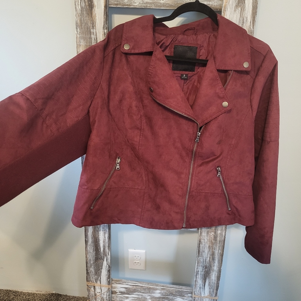 Burgundy Asymmetrical Sueded Moto Jacket Maurices Jacket